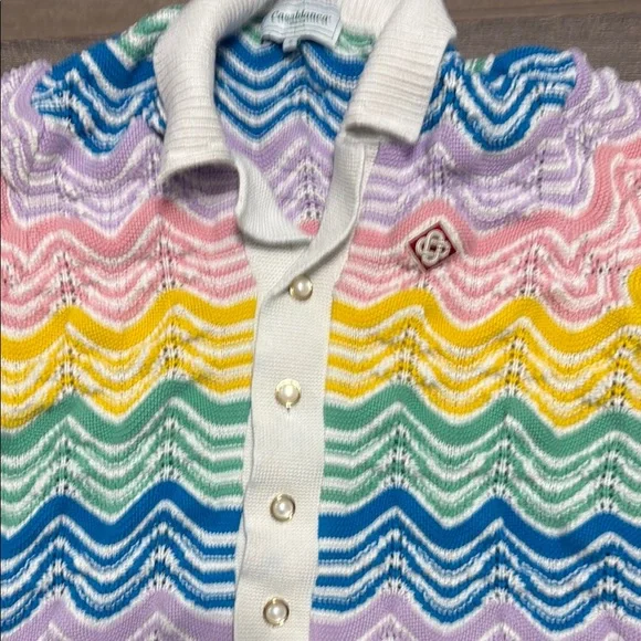 Pink and Yellow Scalloped Button Down Shirt - Picture 2 of 4